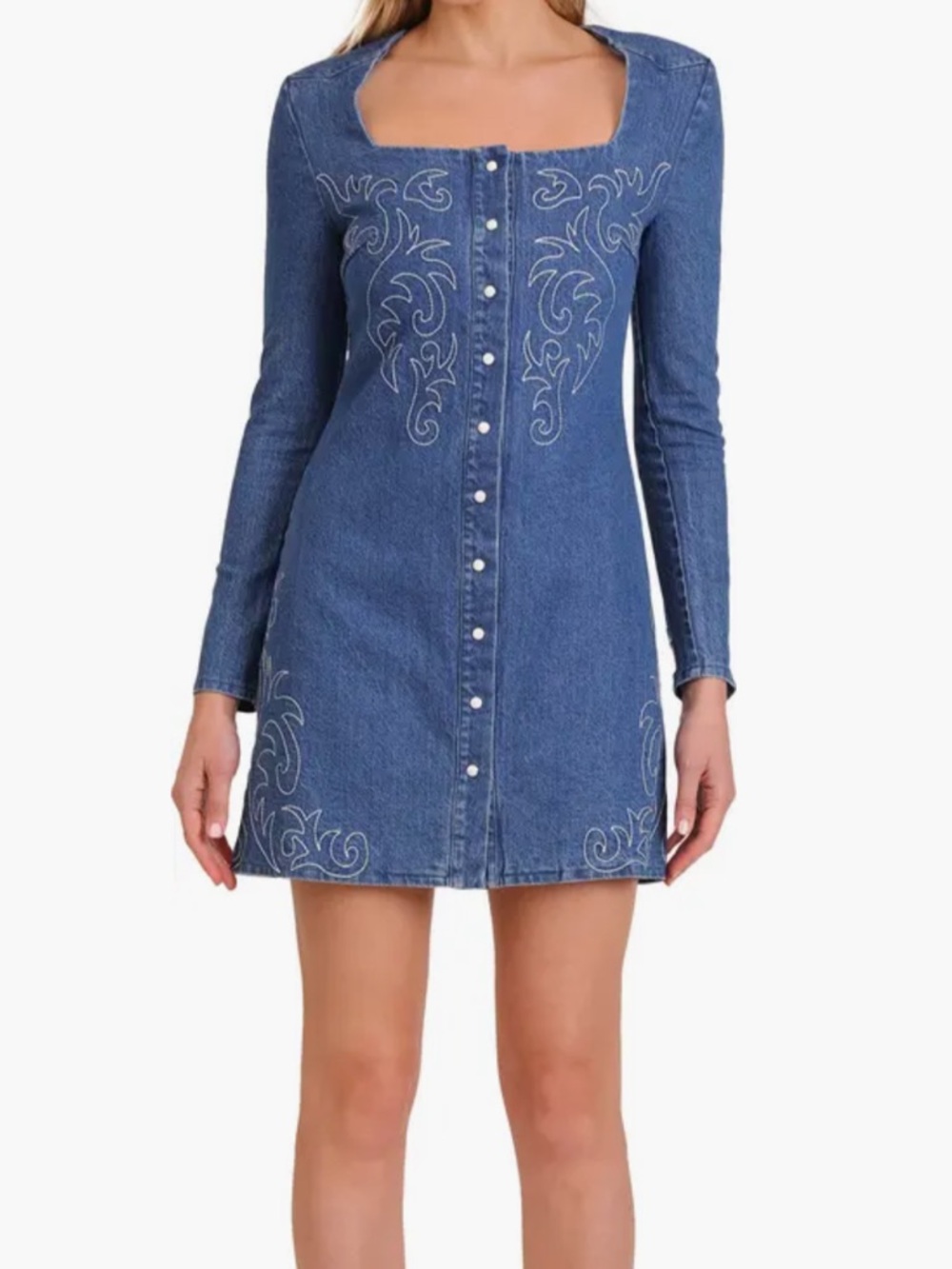 Avec Les Filles Dark Blue Denim Button-Front Dress